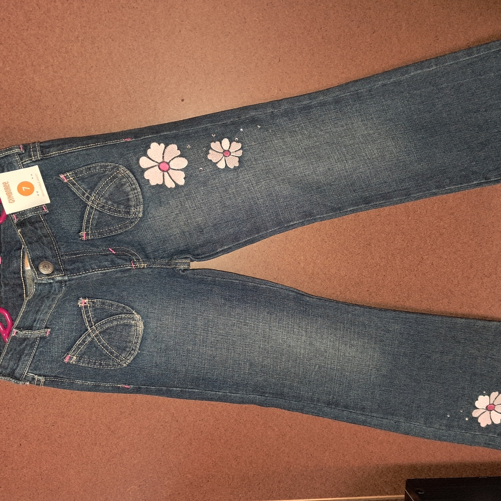 Stylish Blue Jeans with Pink Floral Accents